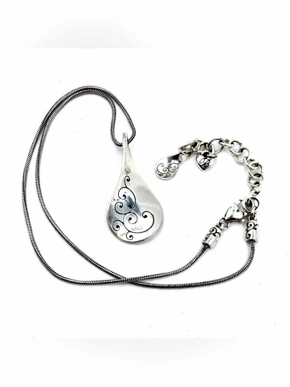 Brighton Silver Twirl Twist Etched Pendent Necklace